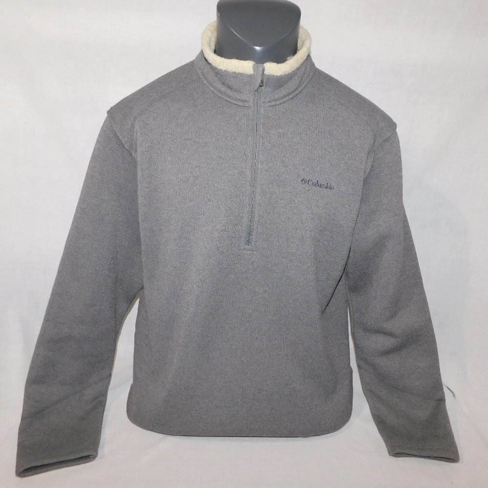 Columbia Gray Fleece Lined 1/4 Zip Pullover Sweater Sherpa Collar Mens L